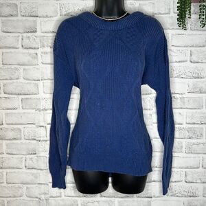 Vintage 90’s Navy Blue Cable Knit Sweater Top Shirt Size Large